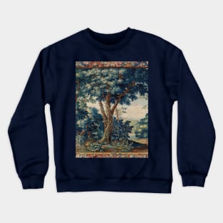 GREENERY, TREES IN WOODLAND LANDSCAPE Antique Flemish Tapestry Crewneck Sweatshirt